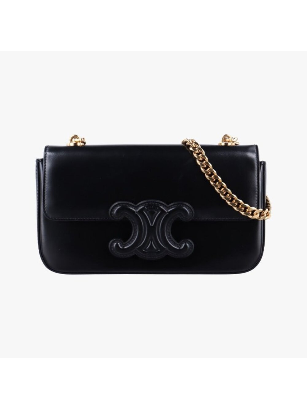 Celine Triomphe Chain Black Leather